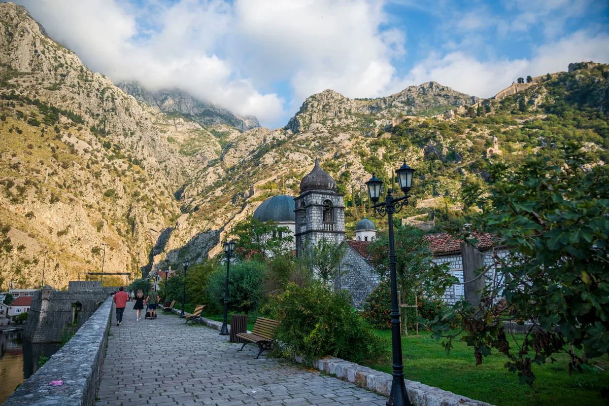Stone walls and stepped path climbing the mountainside above Kotor old town